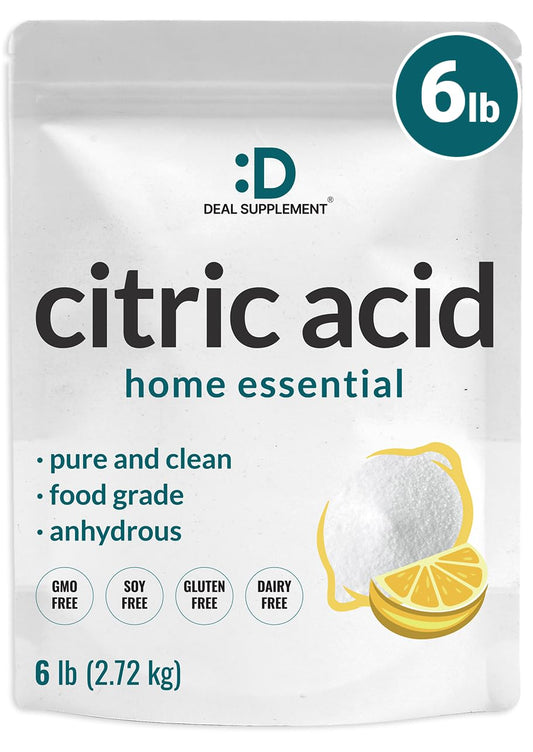 Citric Acid 6 Pounds | Fine Granular Powder, Food Grade, Bulk Supply – Potent Anhydrous Form – Versatile Flavor Enhancer, Preservative, Cleaning, & Homemade Bath Bombs – Additive Free, Non-GMO