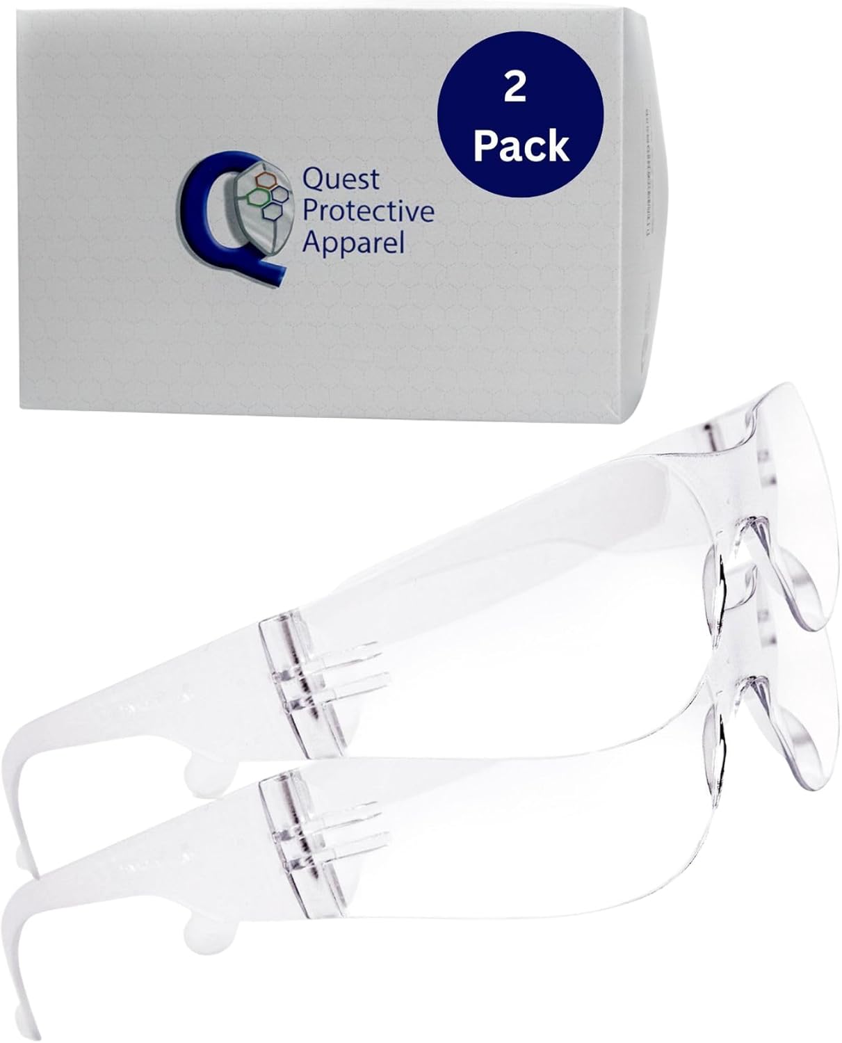 Quest Protective Apparel Safety Glasses for Men and Women - Anti Fog Safety Goggles for Shooting, Lab, or Construction – Polycarbonate Eye Protection [Clear & Pack of 2]