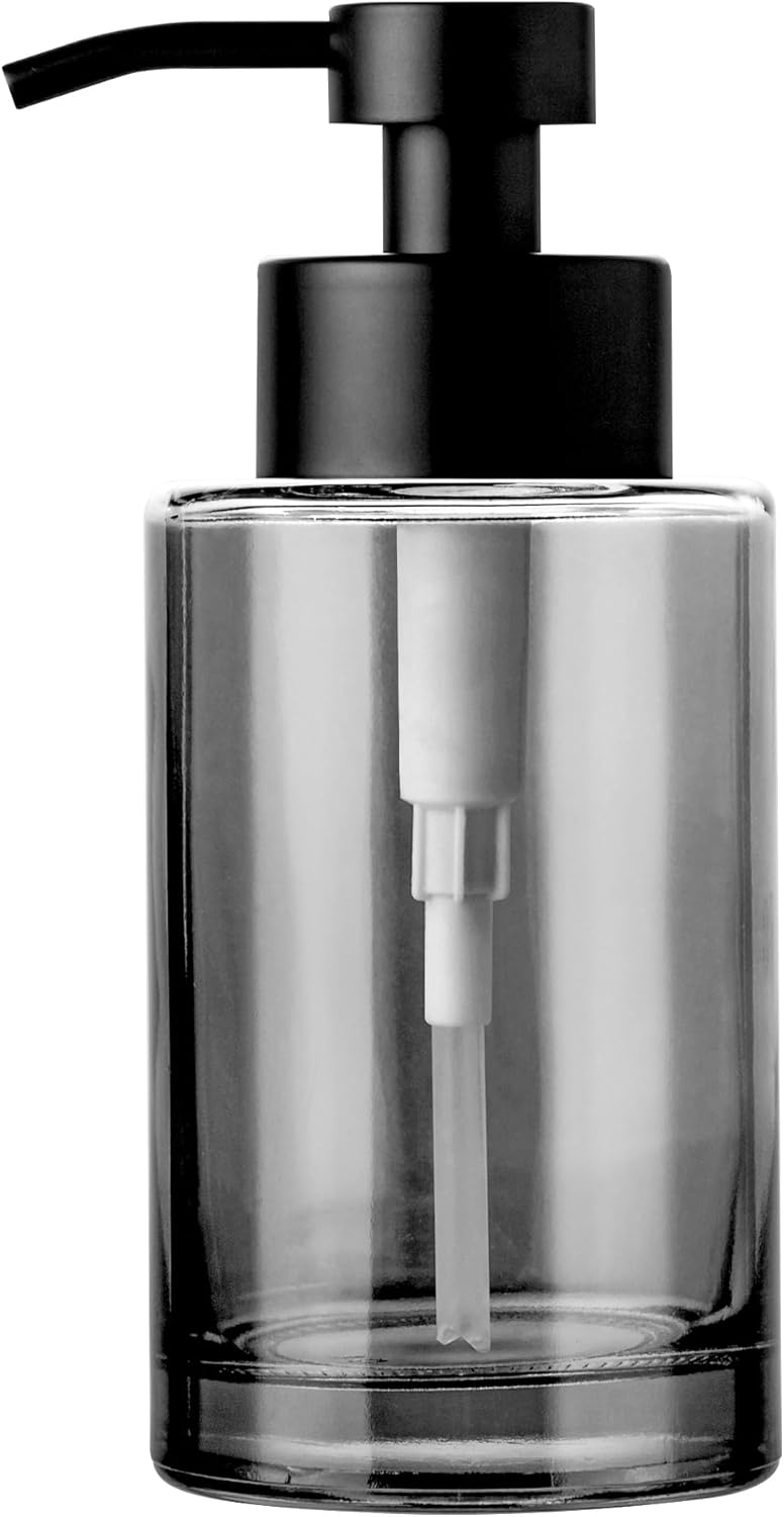 Enra Thick Glass Soap Dispenser with Stainless Steel Pump, 12oz Black Bathroom & Kitchen Hand Liquid Soap Dispenser