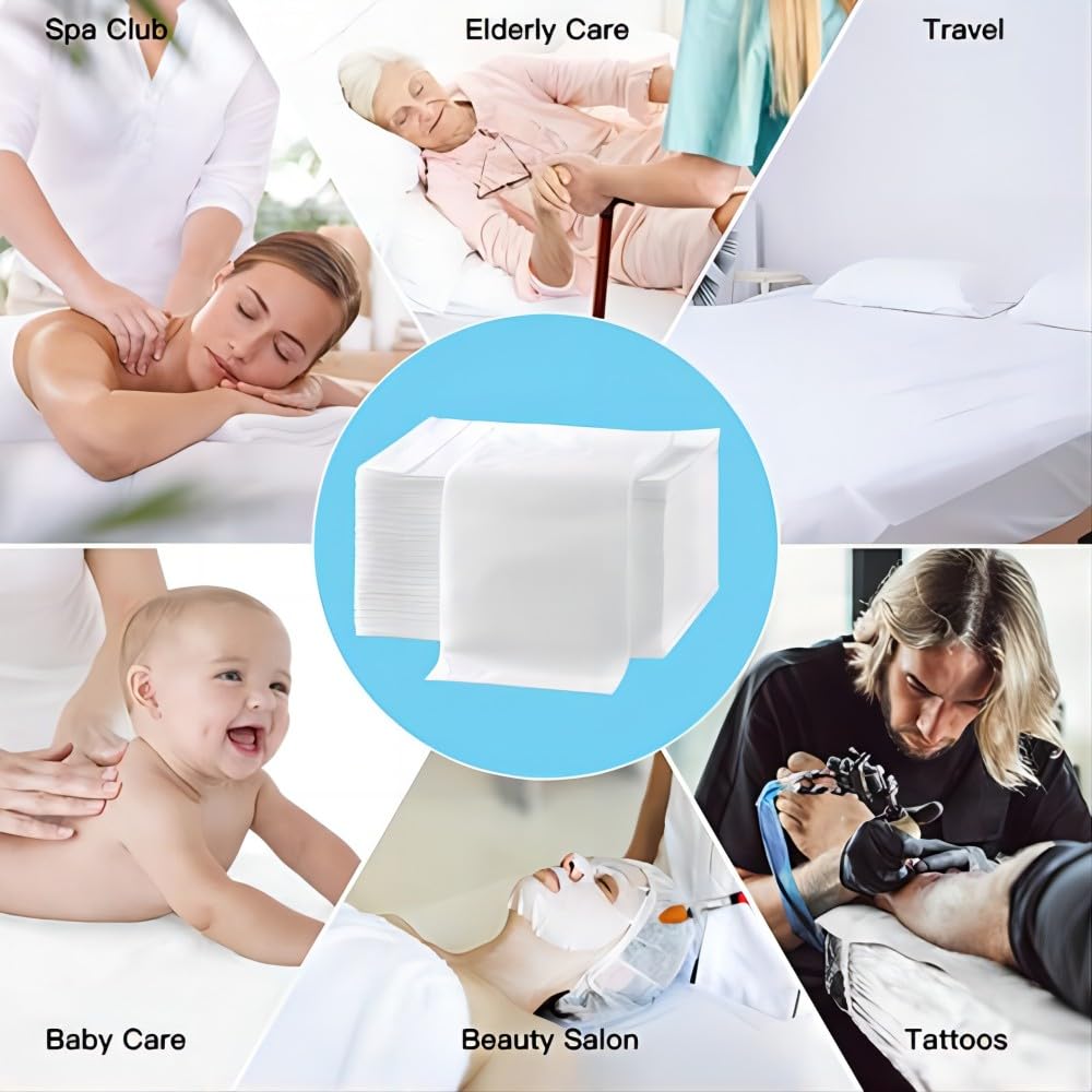50Pcs Disposable Massage Table Sheets 31.5" x 71" Non-Woven Fabric Bed Covers for Ultimate Hygiene and Comfort in Massage, Tattoo, and Spa Treatments, Breathable and Durable Sheets(White)
