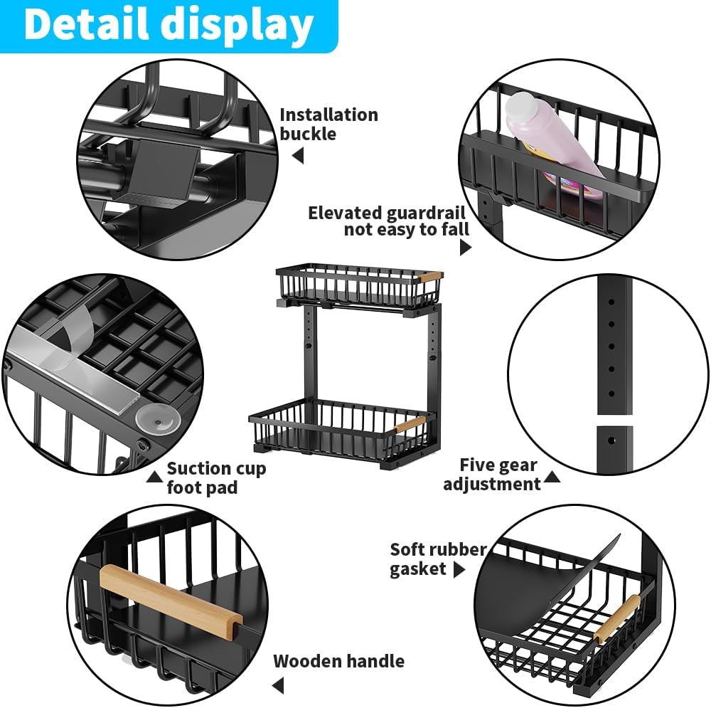 Under Sink Organizer, 2 Tier Under Sink Organizers and Storage, Metal Slide out Pull out Cabinet Organizer,Sliding Drawer Organizer for Kitchen Bathroom Pantry Closet