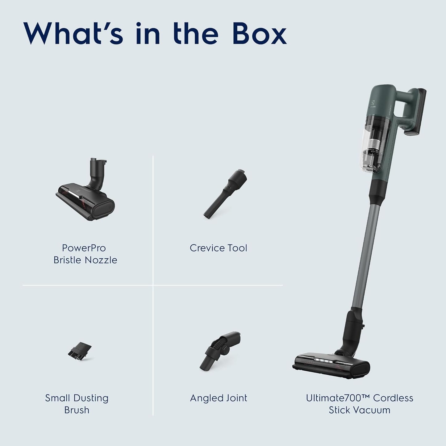 Electrolux Ultimate700 Cordless Stick Vacuum with PowerPro Bristle Nozzle and High Suction Power, 50-Minute Run Time, 4 Power Modes, Ocean Green