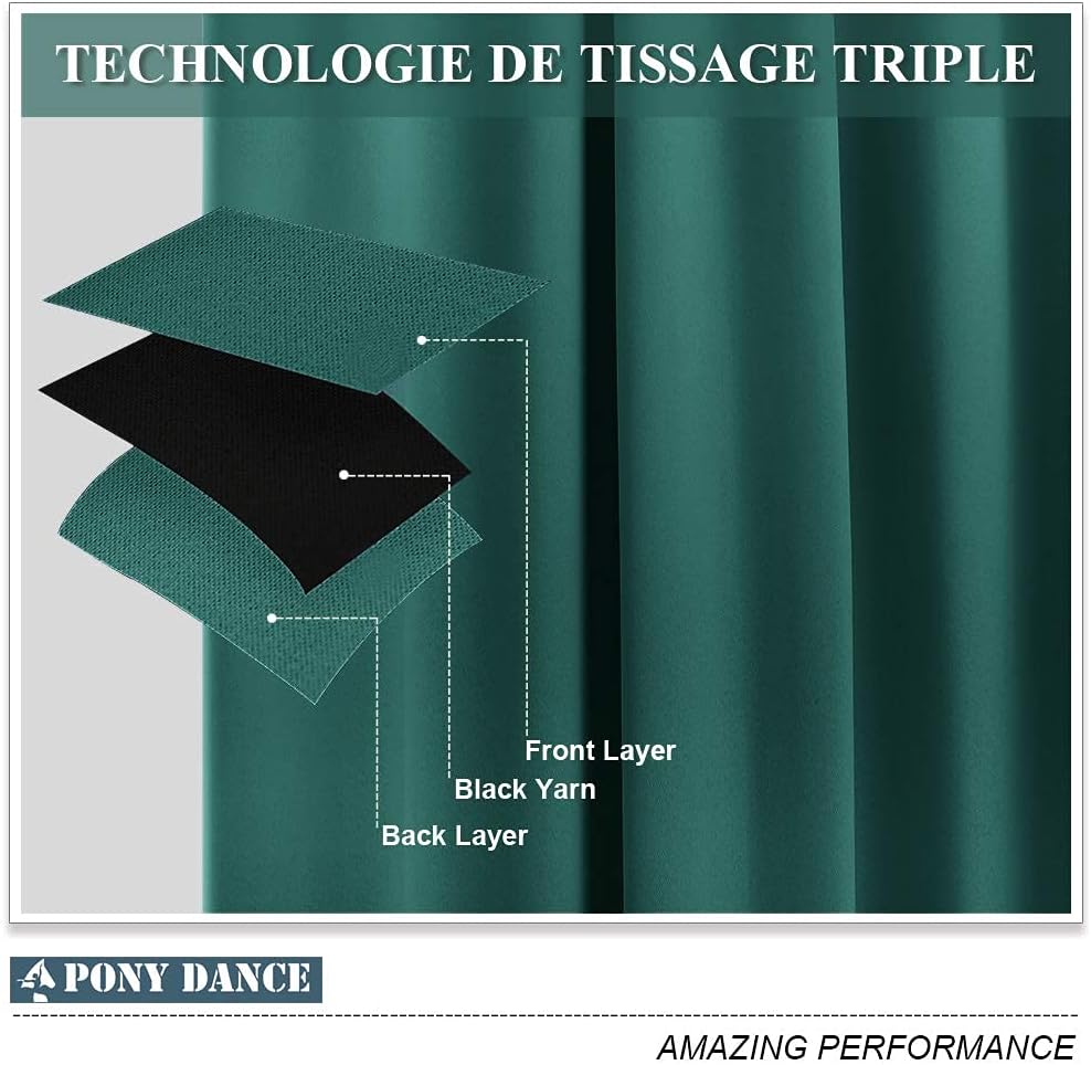 PONY DANCE Children Curtain Panels - Light Blocking Window Covering for Bedroom Energy Saving Thermal Insulated, W 42 by L 45 inch, Hunter Green, 2 Pieces
