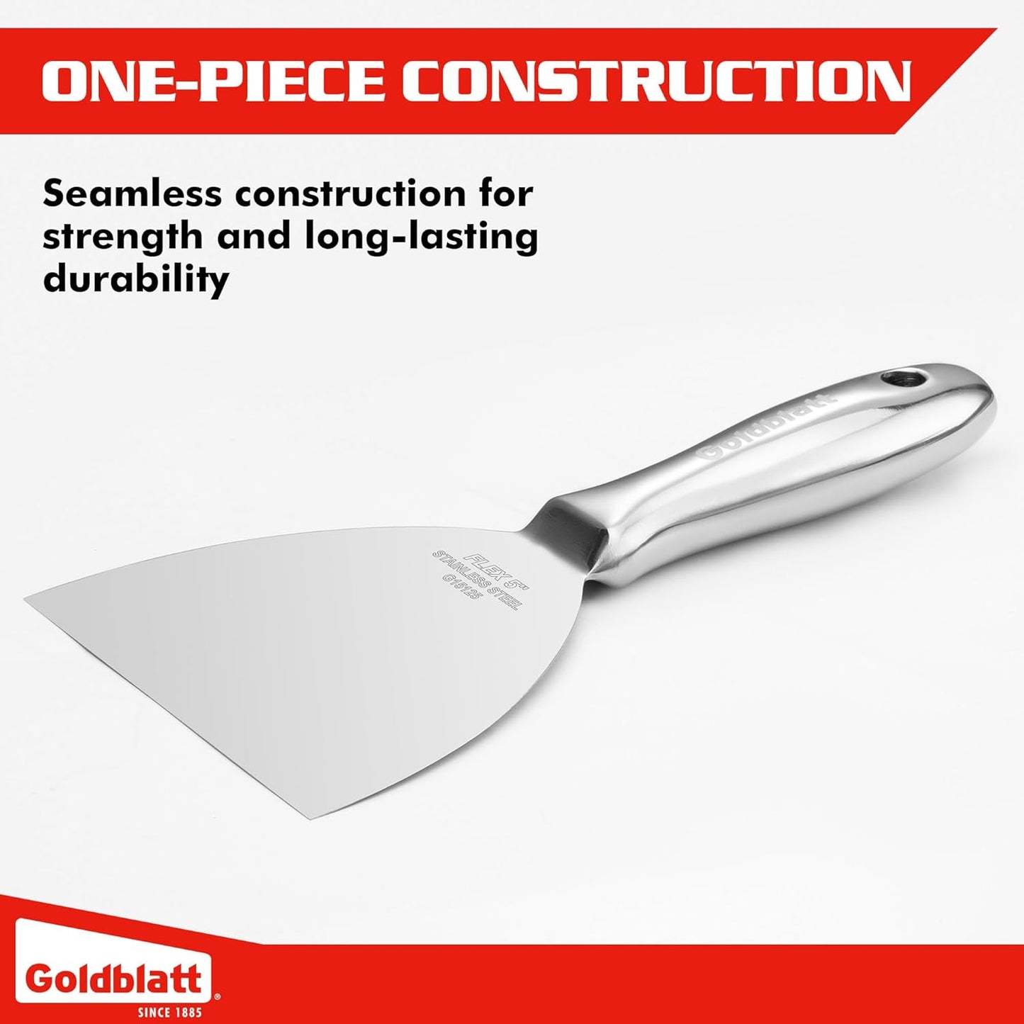 Goldblatt 5" Putty Knife, One-Piece Paint Scraper Tool, All Stainless Steel Joint Knife with Flexible Blade, Seamless Design, Metal Ergonomic Handle - for Drywall Repairing, Finishing and Scraping