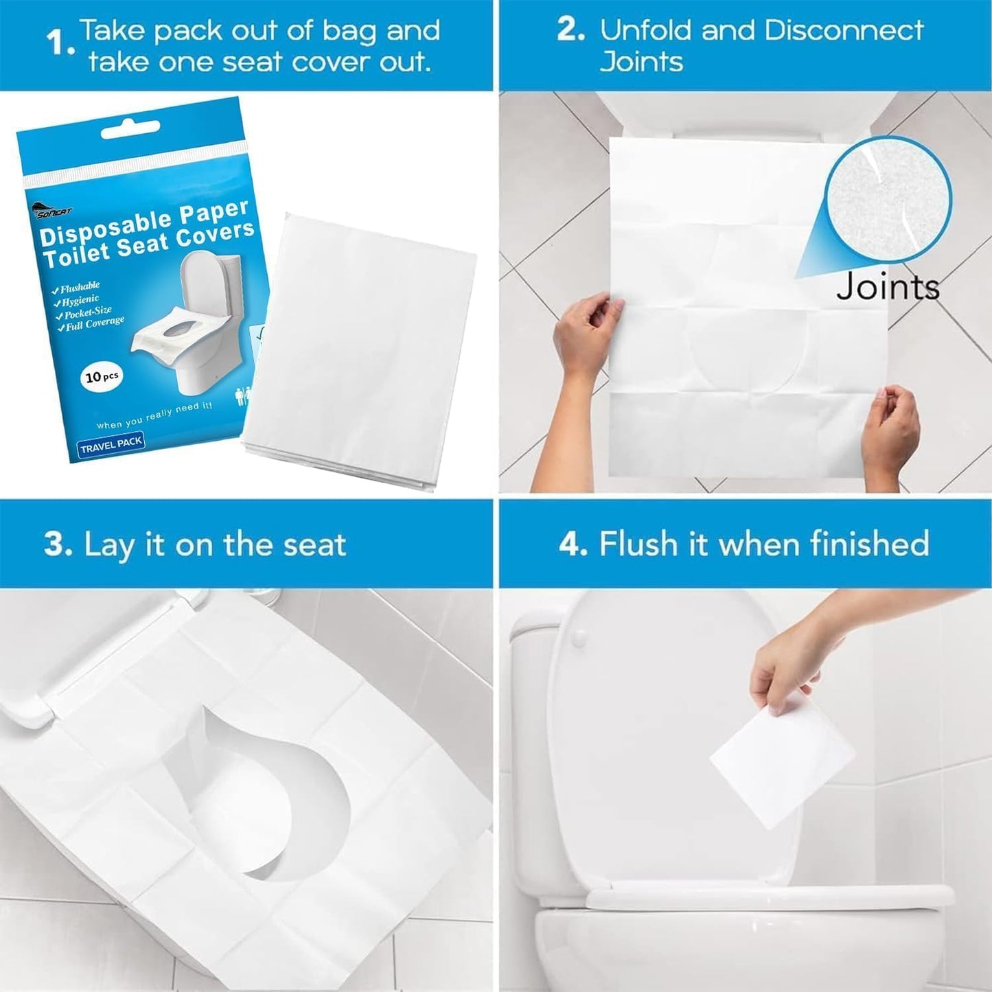 Disposable Toilet Seat Covers Flushable XL 50 Pack – Adults & Kids Potty Training Travel Toilet Seat Cover – 100% Biodegradable Public Restroom Protection for Airplane, Camping, Festivals