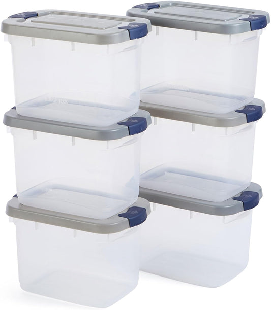 Rubbermaid Roughneck Clear 19Qt/ 4.75 Gal Storage Containers, Pack of 6, with Snap-Fit Grey Lids, Visible Base, Sturdy and Stackable, Great for Storage and Organization