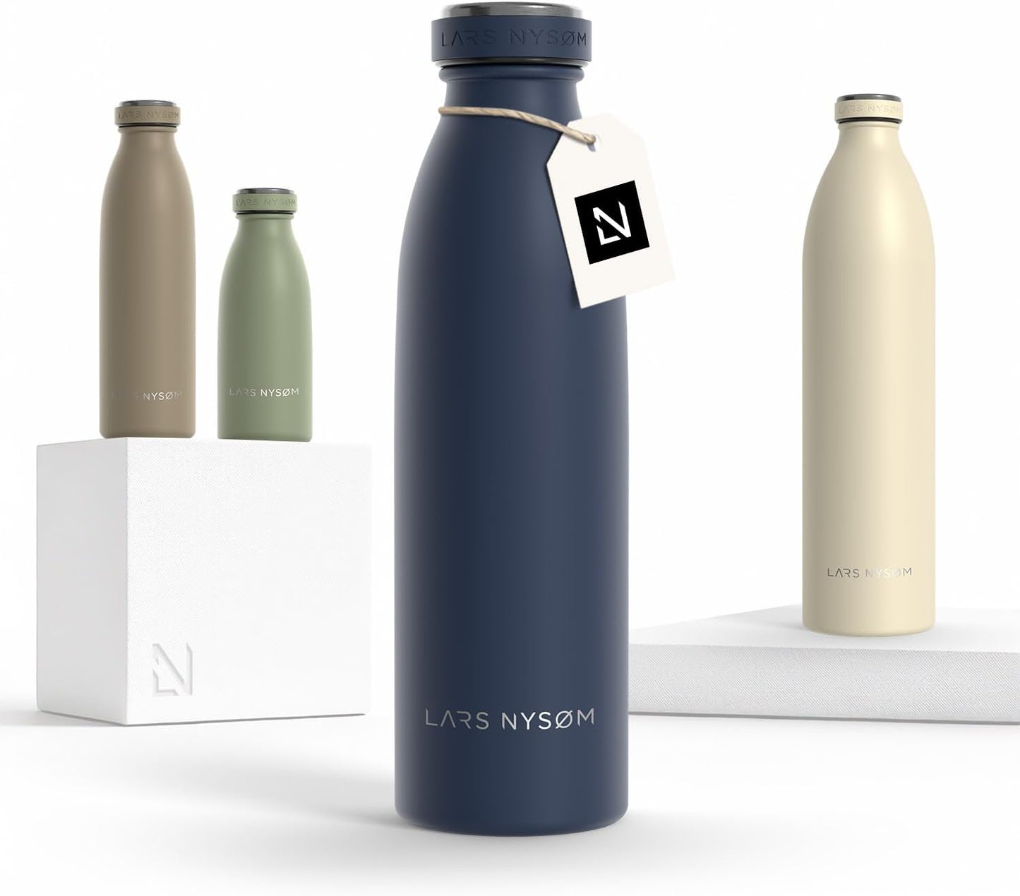 LARS NYSØM Stainless Steel Insulated Water Bottle 12oz 17oz 25oz 34oz 51oz | Insulated Thermo Flask for Hot and Cold Beverages | Leakproof Drinking Bottle (Midnight Blue, 17oz)