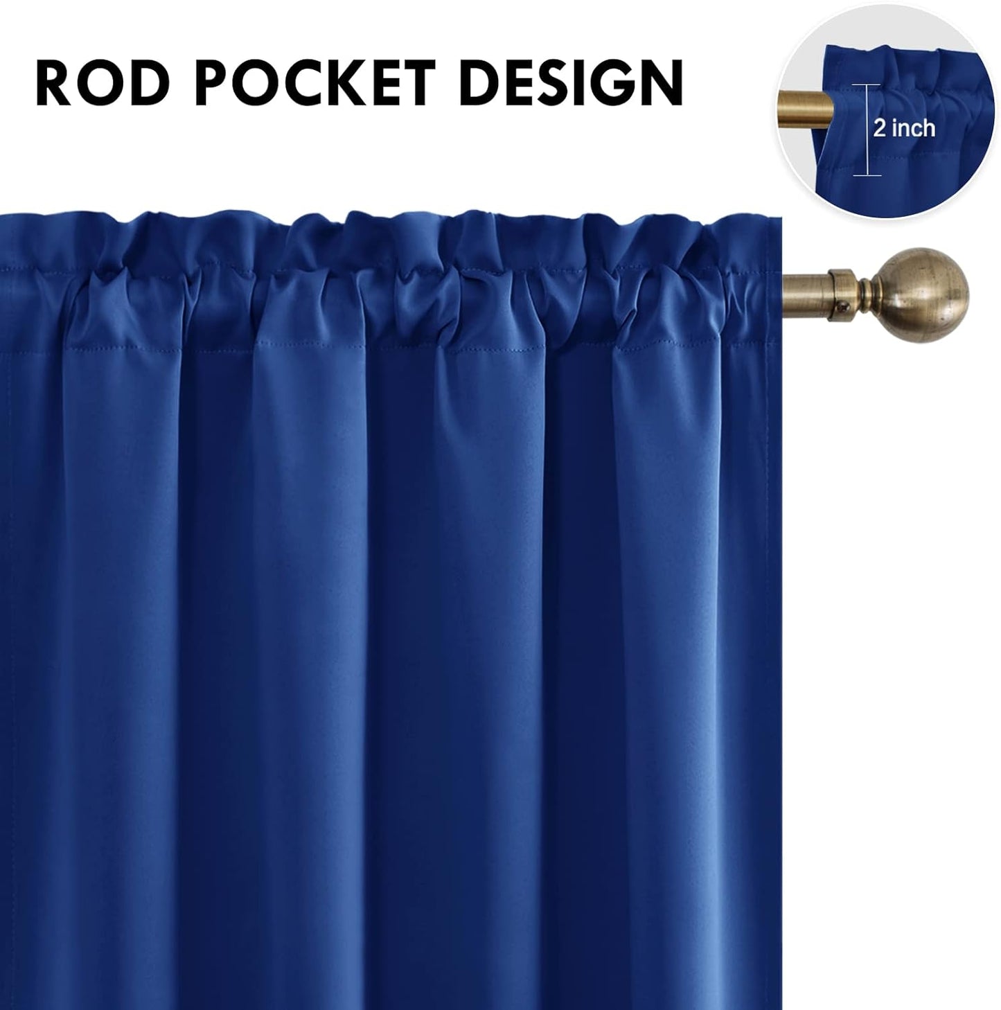 DWCN Blackout Curtains for Bedroom – Rod Pocket Thermal Insulated Noise Reducing Noise Reducing Drapes for Living Room, W 52 x L 95 Inch, 2 Panels, Classic Blue