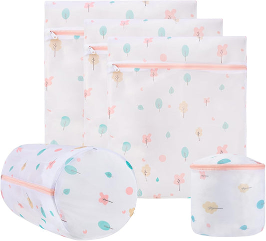 Mesh Laundry Bag, Durable Laundry Bags with Premium Zipper, 5-Piece Washing Machine Wash Bags for Delicates Blouse, Hosiery, Baby Clothes, Travel Organization Bag (Trees)