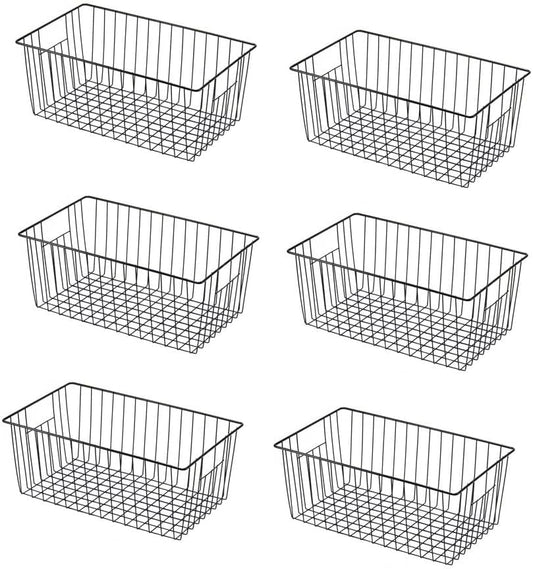 16" L x 12" W Wider Freezer Storage Organizer Baskets Container, Deep Metal Wire Chest Upright Refrigerator Divider Bins with Built-in Handles for Cabinet, Pantry, Kitchen, Black