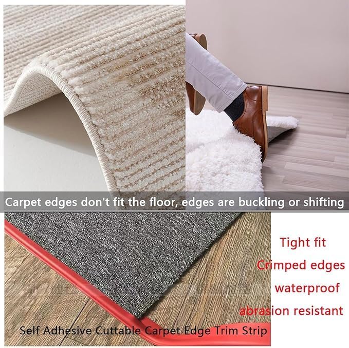 Self Adhesive Carpet Transition Strip with Edge Trim, Designed for Seamless Transitions from Carpet to Tile or Vinyl Floors, Perfect for Doorways.(Black,4ft)