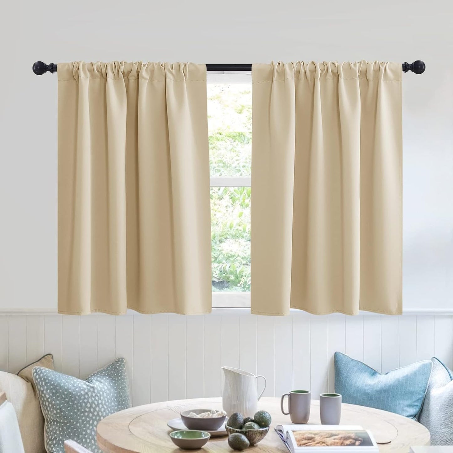 RYB HOME Blackout Curtains Tiers, Short Half Window Curtains for Bedroom, Privacy Room Darkening Drapes for Dorm Apartment RV Camper Small Door Window,W 42 in x L 30 in, Biscotti Beige, 2 Panels