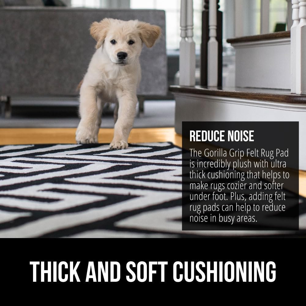 GORILLA GRIP Felt and Natural Rubber Stay in Place Slip Resistant Rug Pad, 1/8in Thick, 5x7 FT Protective Padding Under Area Rugs, Cushioned Gripper Pads, Carpet Runners, Hardwood Floors Protection