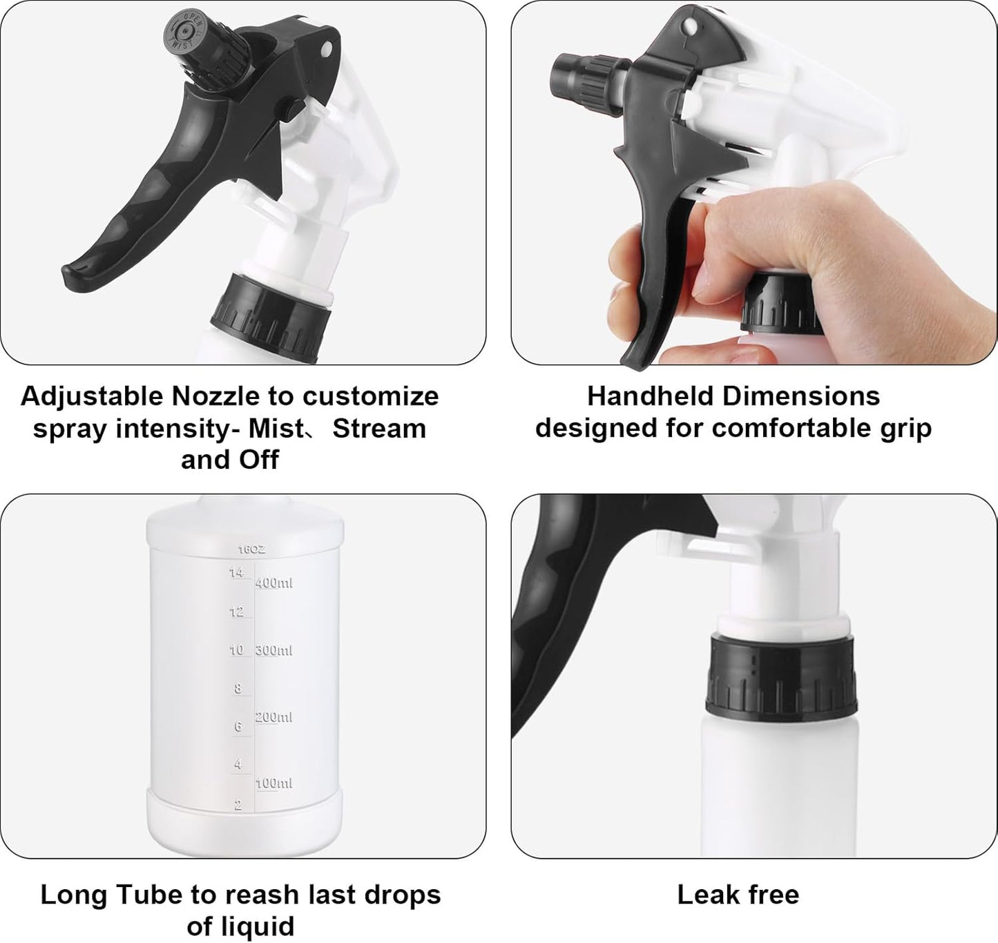 Eccliy 12 Pcs 16 Oz Plastic Spray Bottle, Adjustable Empty Reusable Sprayer for Cleaning, Planting, Water, Bathroom and Kitchen, BBQ, Commercial and Residential(Multicolor,Measurement)