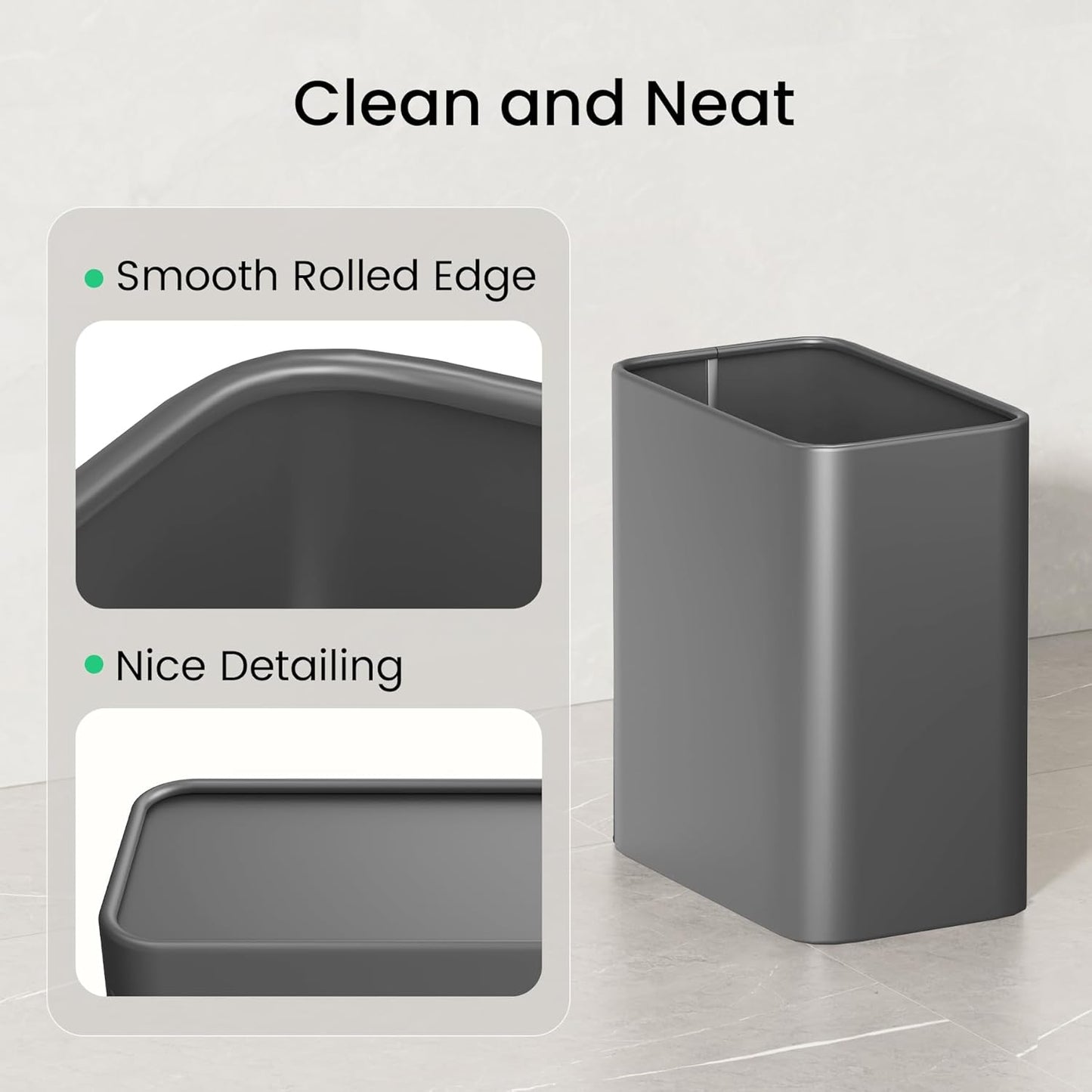 Cesun Small Bathroom Trash Can, 2.1 Gallons, Open-Top, Gray Metal, Stainless Steel, Modern, Ideal for Bathroom, Bedroom, Home Office,Toilet, Rv,Near Desk, Under Sink