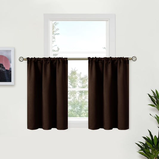 BGment Brown Kitchen Curtains 36 INES Long for Window Over Sink - Chocolate Cafe Window Drapes with Rod Pocket Blackout Blinds for Rv Bathroom, 34 x 36 Inch, 2 Panels