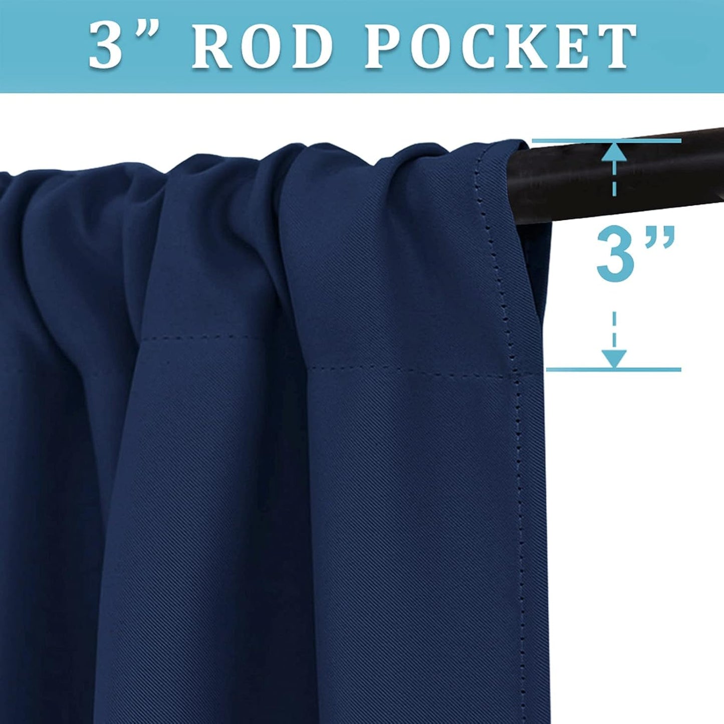 RYB HOME Blackout Curtains 63 inches Long - Energy Saving Insulation Large Window Curtain Blinds for Bedroom Living Room Dining Basement Home Office, W 62 x L 63 per Panel, Navy Blue, 2 Pcs