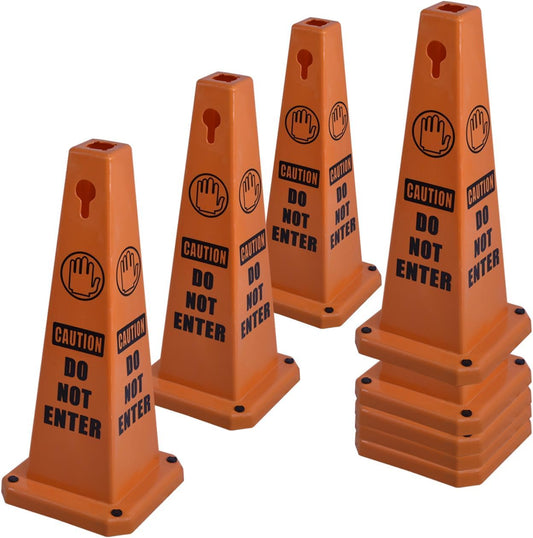 8-Pack 26.5" Caution Cones, 4-Sided Visible Safety Signs with Heavy Rubber Base, Warning for Slip & Fall Prevention, Indoor/Outdoor Use (Orange, 8Pcs-Do Not Enter)