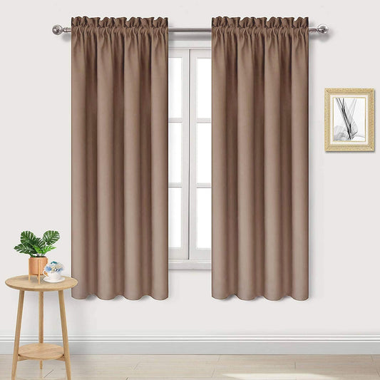 DWCN Blackout Curtains Room Darkening Thermal Insulated Bedroom Curtains Window Curtain Panels, 42 x 63 inches Long, Set of 2 Khaki Rod Pocket Drapes