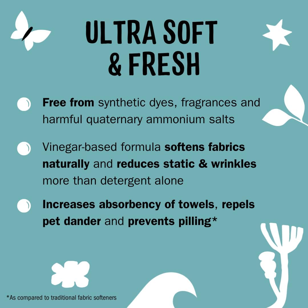 Molly’s Suds Fabric Softener Liquid for Sensitive Skin | Vinegar-Powered, Infused with Essential Oils | Fights Static, Reduces Wrinkles, Deodorizes | Unscented, 50 Loads