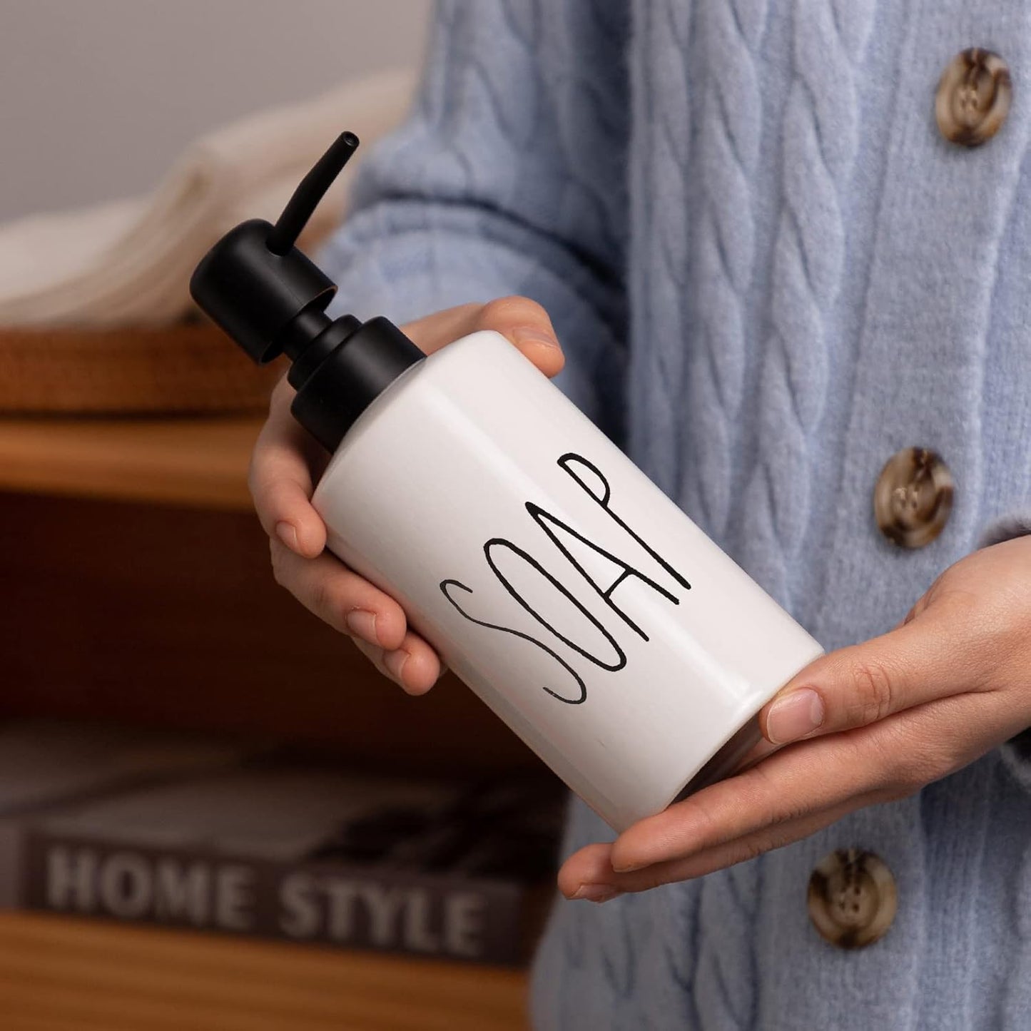 FE Soap Dispenser, 10oz Ceramic Liquid Soap Dispenser for Bathroom Countertop with Plastic Pump(SOAP)