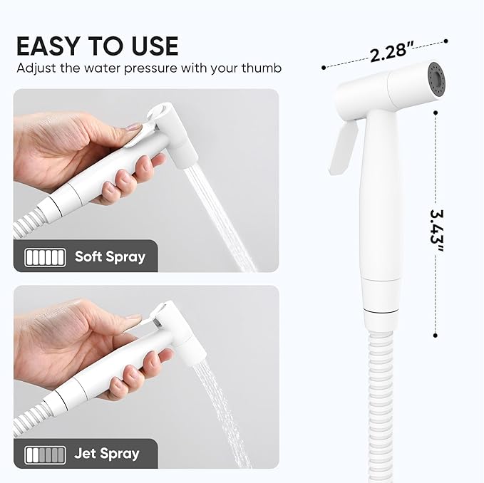Arofa Matte White Bidet Sprayer for Toilet, Handheld Jet Sprayer Adjustable Water Pressure Muslim Shower with Bidet Hose, Bidets Faucet for Existing Toilets Cloth Diaper Spray for Baby/Feminine Wash