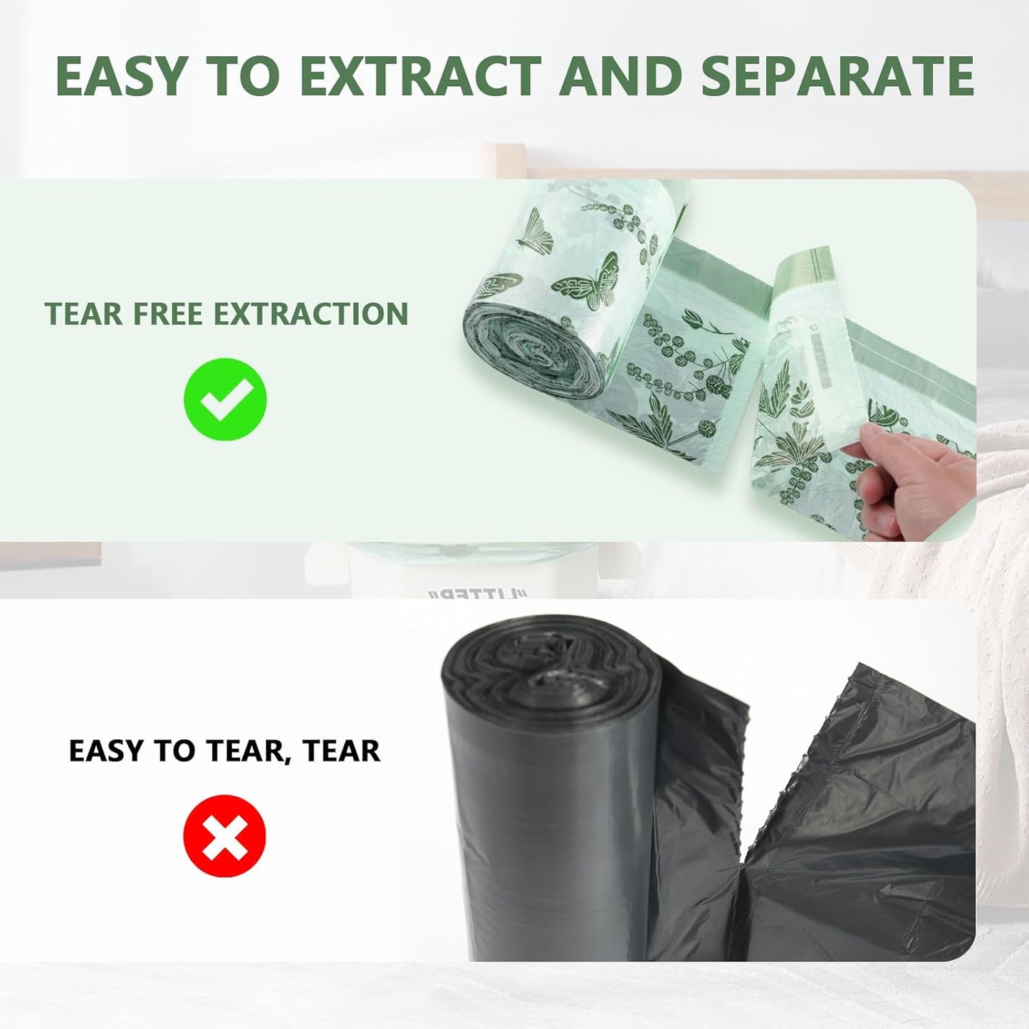 VOK 8 Gallon Trash Bags with Butterfly Printed & Sweet Wormwood Scent, Drawstring Medium Garbage Bags, Tear-Resistant & Fragrant Trash Can Liners, Trash Bags 8 Gallon for Home/Office, 125 Counts