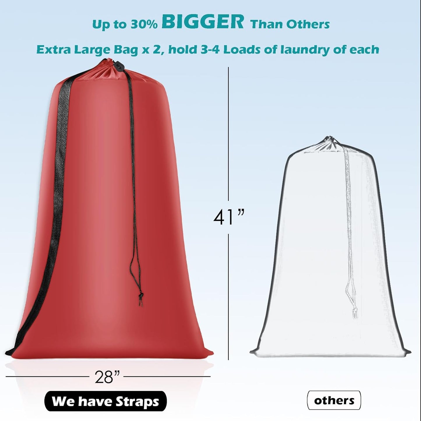 Heavy Duty Laundry Bag 2 Pack XL Nylon Laundry Bags with Straps, Washable Large Dirty Clothes Organizer with Drawstring Closure, Travel Washing Bag Fit a Laundry Hamper or Basket