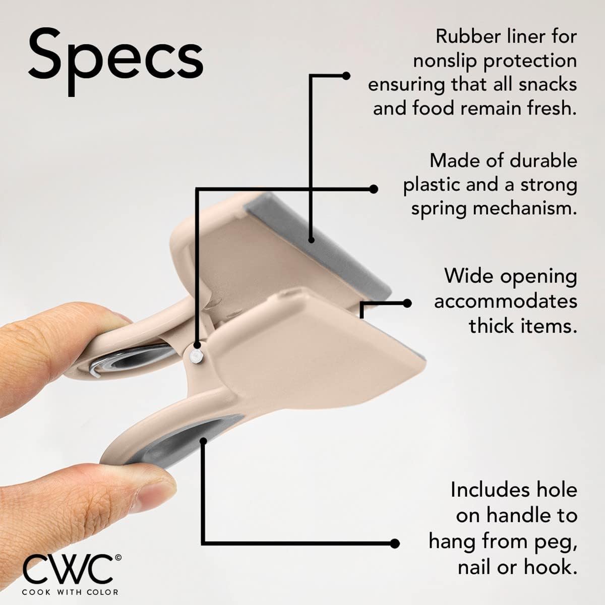 COOK WITH COLOR Bag Clips - Heavy Duty Chip Clip and Refrigerator Magnet Clips for Food Storage with Air Tight Seal Grip, Pink and Grey, Pack of 4 Large Clips