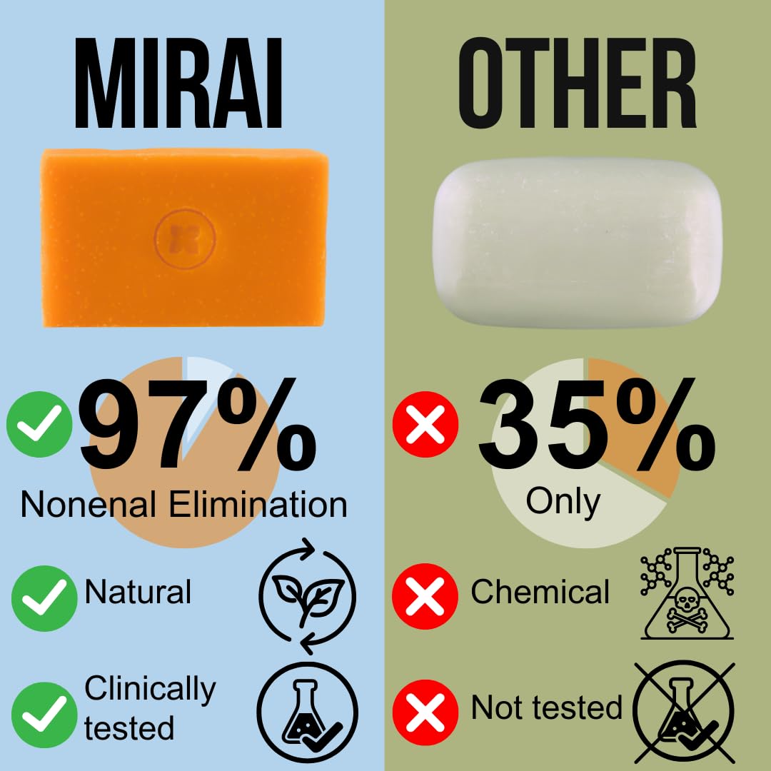 Mirai Clinical Persimmon Soap Bar for Body (100g) - Old People Smell and Nonenal Odor Control with Japanese Persimmon and Green Tea Extract - Deodorant Soap Bar for Men & Women