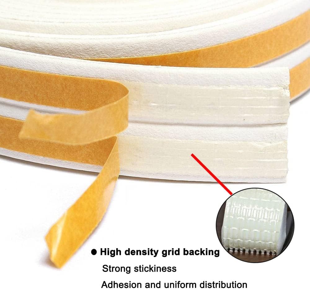 Weather Stripping Seal Strip Tape, Doors Windows Frame Self Adhesive D Type Foam Sealing Tape, 32.8Ft Rubber Soundproof Insulation Cell Foam Stripping, White
