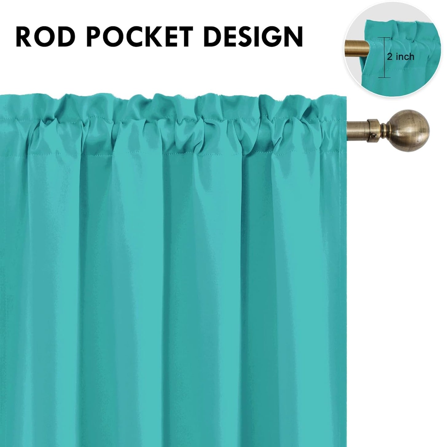 DWCN Blackout Curtains for Living Room Thermal Insulated, Energy Saving & Noise Reducing Bedroom Curtains, Peacock Blue, W 52x L 95 Inch, Set of 2 Rod Pocket Curtain Panels