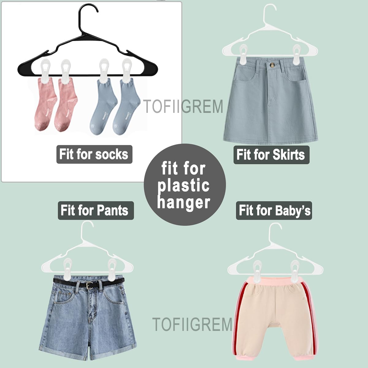 White Hanger Clips 50 Pack, Multi-Purpose Plastic Hangers Clips Perfect for Plastic Clothes Hangers, Clothes Pins Finger Clip for Skirt Pants Hangers