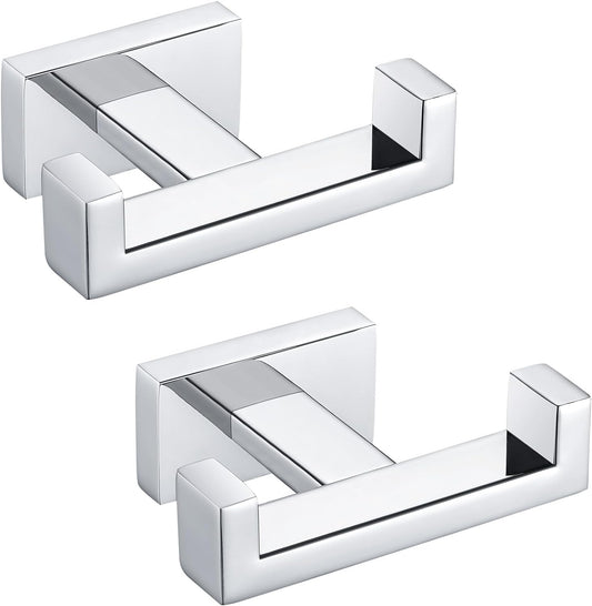 Angle Simple Double Towel Hooks, SUS 304 Stainless Steel Robe Coat Wall Hooks for Bathroom, Polished Chrome, 2 Pack