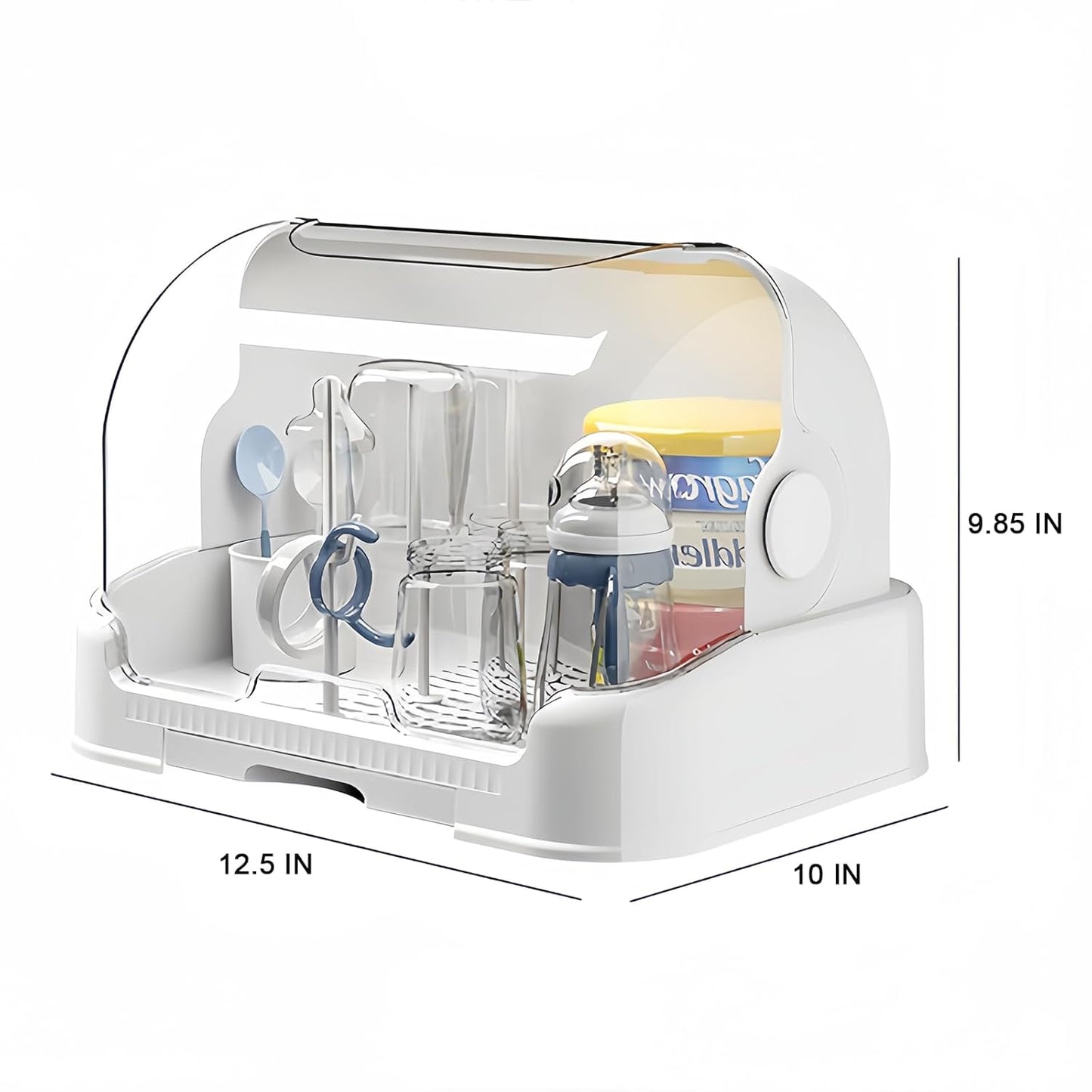 Zdolmy Baby Bottle Drying Rack Storage, Nursing Bottle Storage Box Organizer with Cover, Portable Kitchen Cabinet Organizer, Durable countertop Dryer (White)