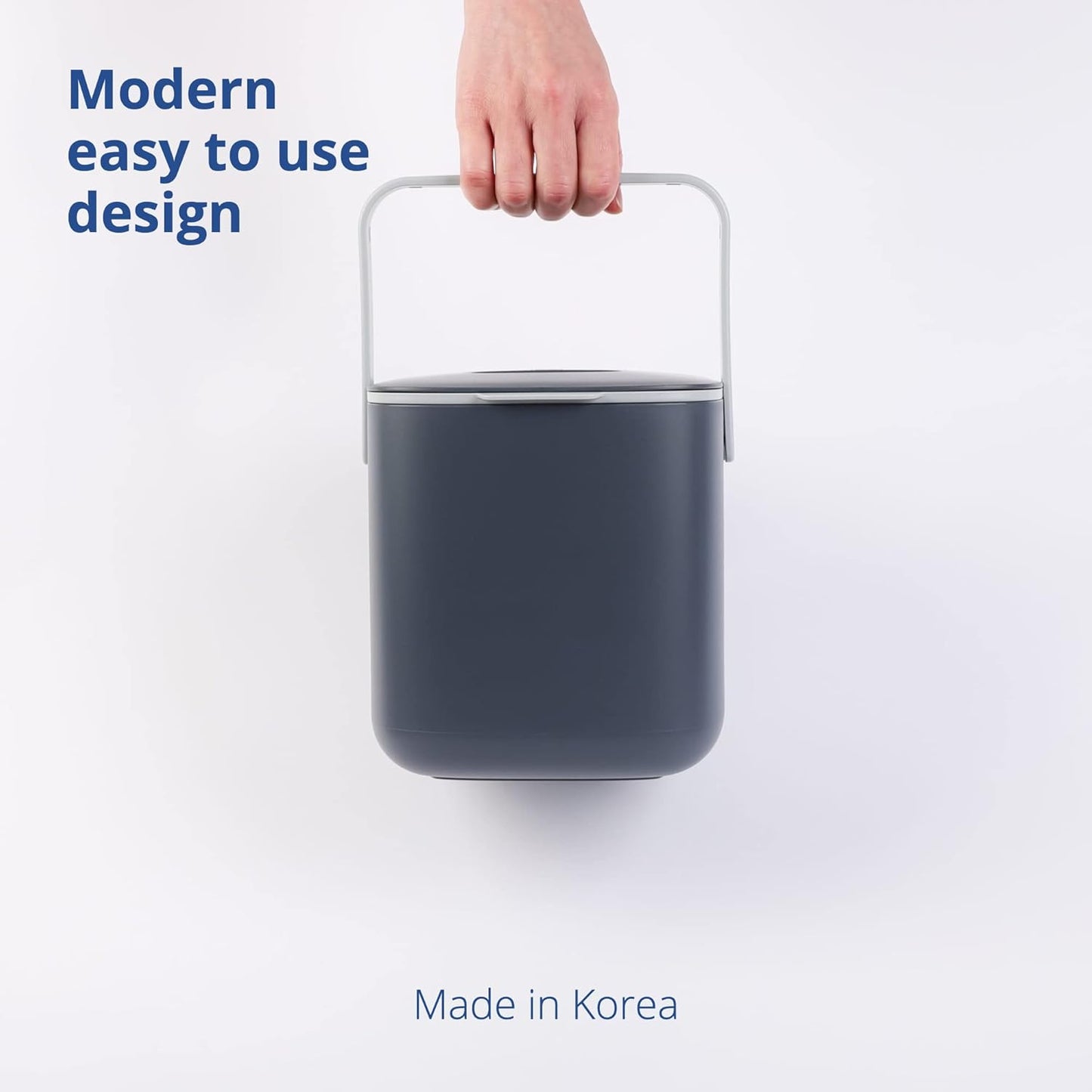 Blue Ginkgo Kitchen Compost Bin [2.6L / 0.69 GAL] – Filter-Free, Odor-Tight Countertop Food Waste Pail with Handles (Made in Korea, Gray)