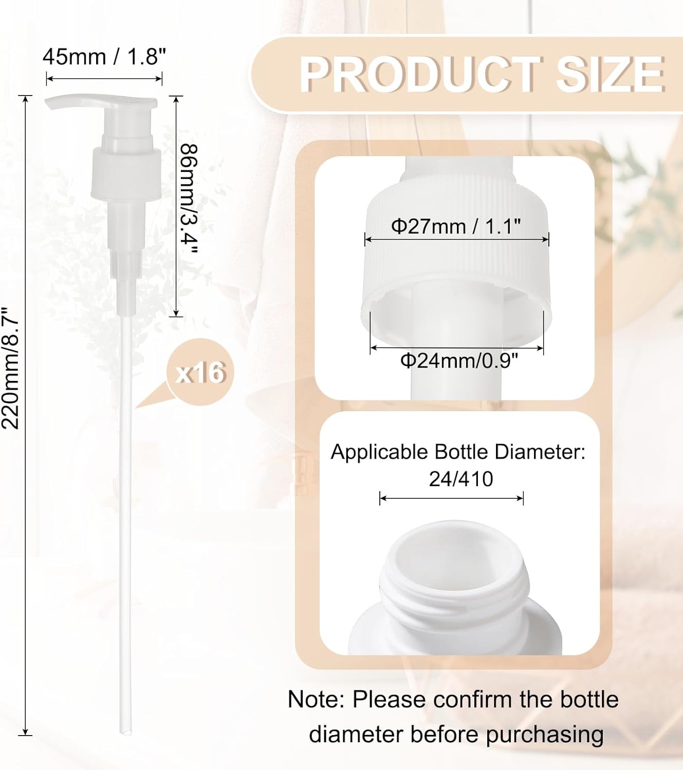 uxcell 16 Pcs Soap Dispenser Pump Heads Soap Dispensers Top Pumps Replacement Switch Pumphead for Standard 24/417 Neck Size Lotion Shampoo Bottle, White