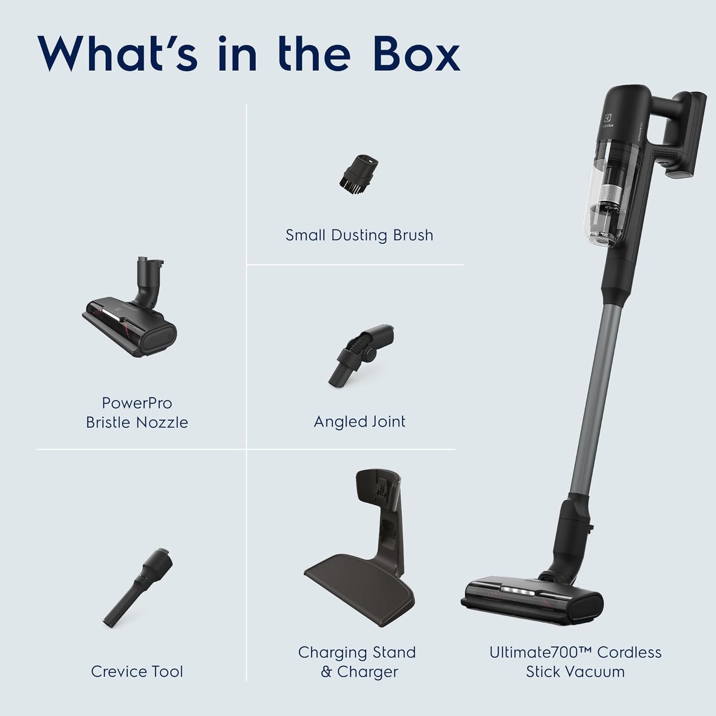 Electrolux Ultimate700 Cordless Stick Vacuum with PowerPro Bristle Nozzle and High Suction Power, 50-Minute Run Time, 4 Power Modes, Granite Gray