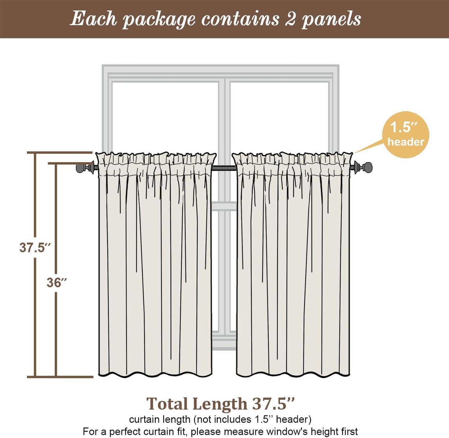 Chyhomenyc Light Grey Sheer Curtains 36 inch Length 2 Panels, Light Filtering Voile Rod Pocket Short Window Curtians for Bathroom Living Room Farmhouse Small Windows, 42Wx36L inches