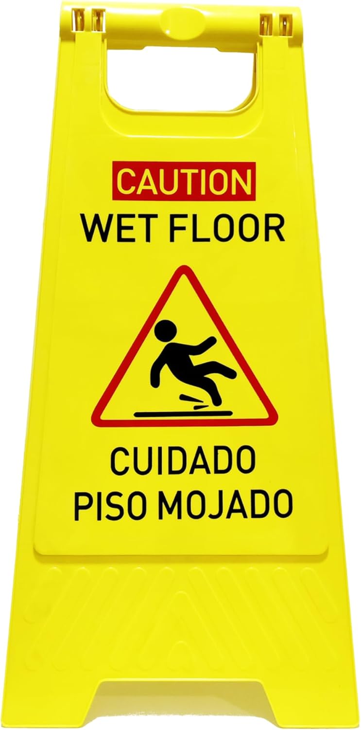 4-Pack Caution wet floor sign,24 in. (approx. 60 cm) Height,Bright Yellow Double-Sided Folding A-Shaped Frame Design, Bilingual Caution Message
