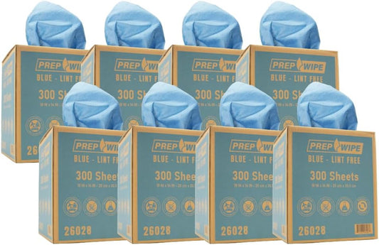 PrepWipe Heavy Duty Cleaning Towels, Lint Free Industrial Paper Towels, Disposable Pack of 300 Sheets 10"x14" (8 Boxes)- 26028