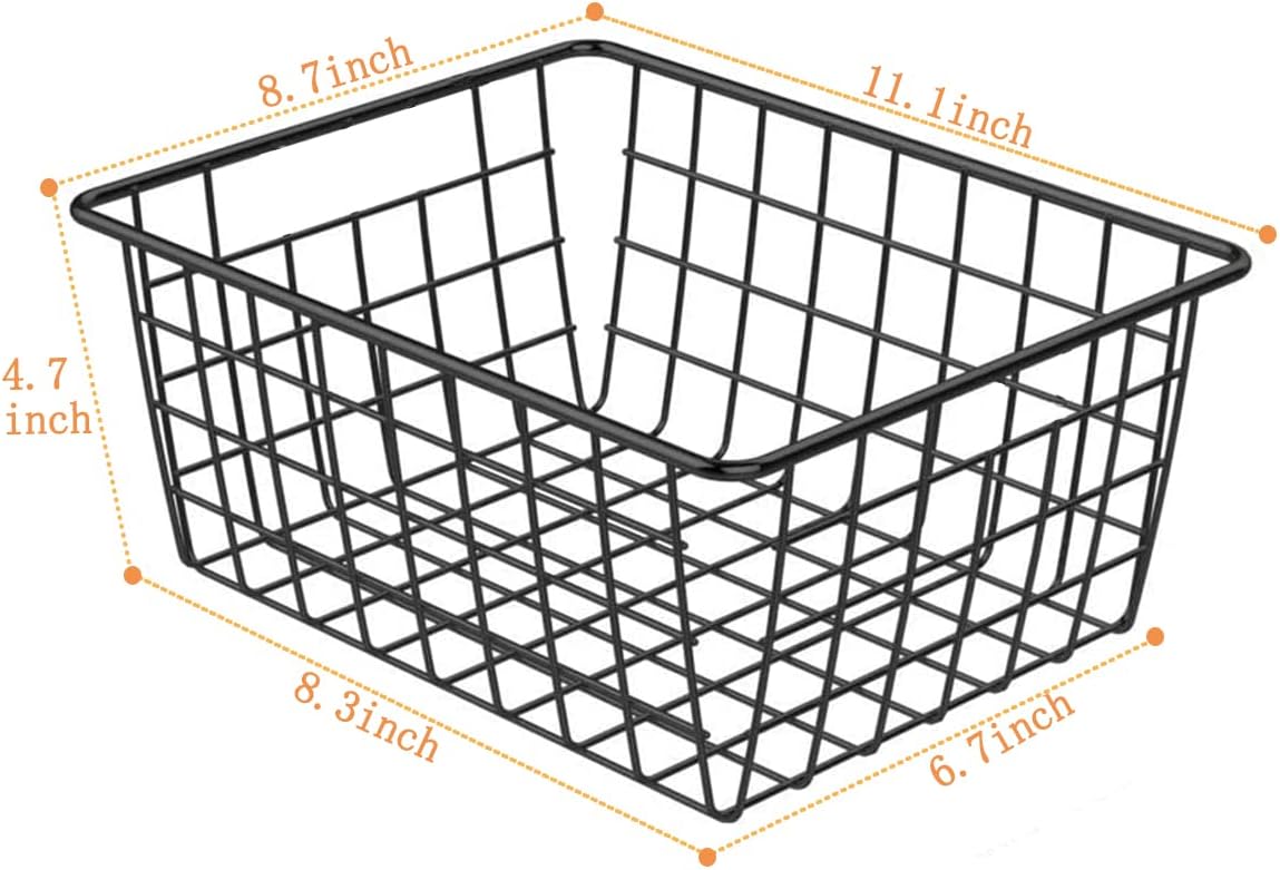 5 Pack Wire Storage Baskets, Premium Pantry Baskets for Storage, Metal Freezer Storage Organizer Baskets Bins with Handles for Kitchen Cabinets, Pantry, Bathroom (Black, Small)