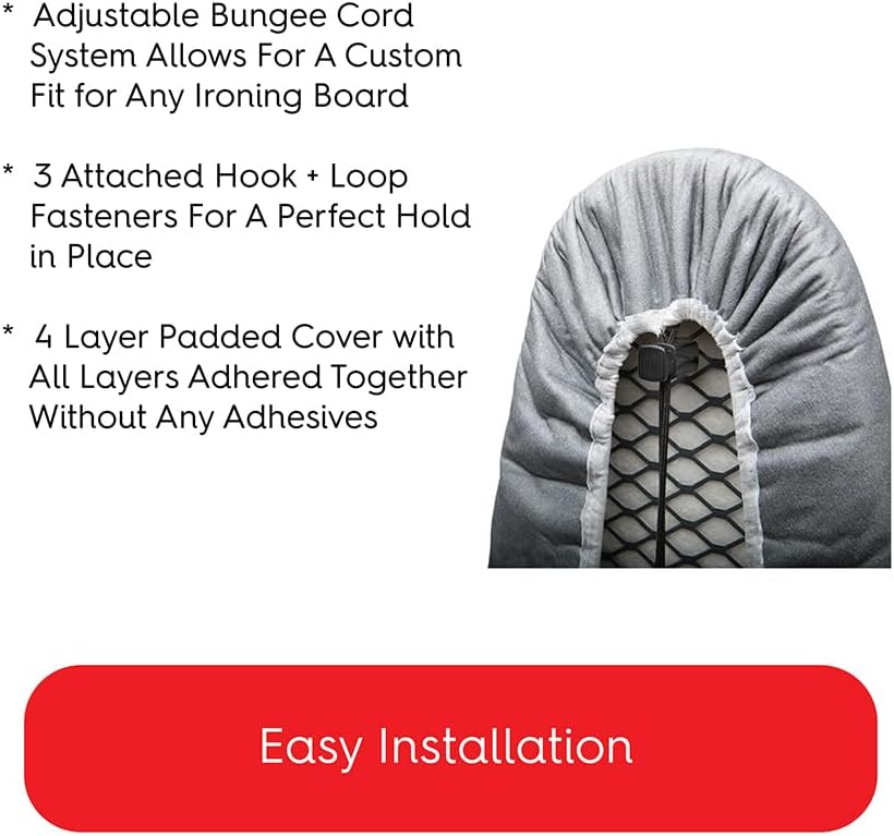 TIVIT Ironing Board Cover 14 x 44, Made in Italy. Pro Grip Pad Covers w/3 Fastener Straps & Pull Bungee Cord - Durable Scorch & Stain Resistant Padded Layers, Heat Reflective AlumiTek PRO Top Coat