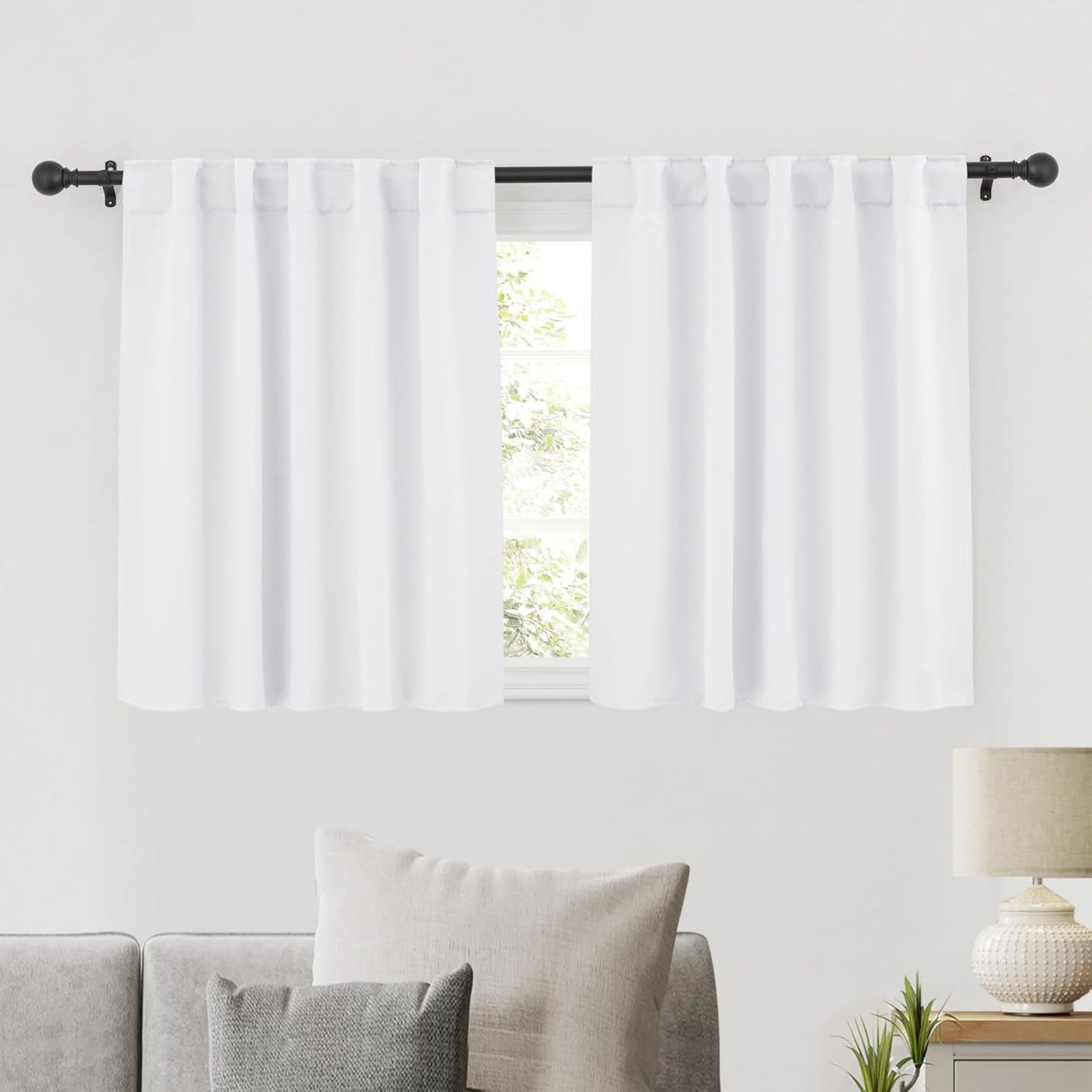 RYB HOME Small Window Curtains Blackout, Privacy Thermal Insulating Drapes for Bedroom Bathroom Basement Cafe Classroom Window Decor, W 34 x L 45 inches, Pure White, 2 Panels