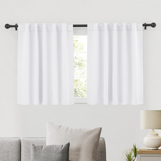RYB HOME Small Window Curtains Blackout, Privacy Thermal Insulating Drapes for Bedroom Bathroom Basement Cafe Classroom Window Decor, W 34 x L 45 inches, Pure White, 2 Panels