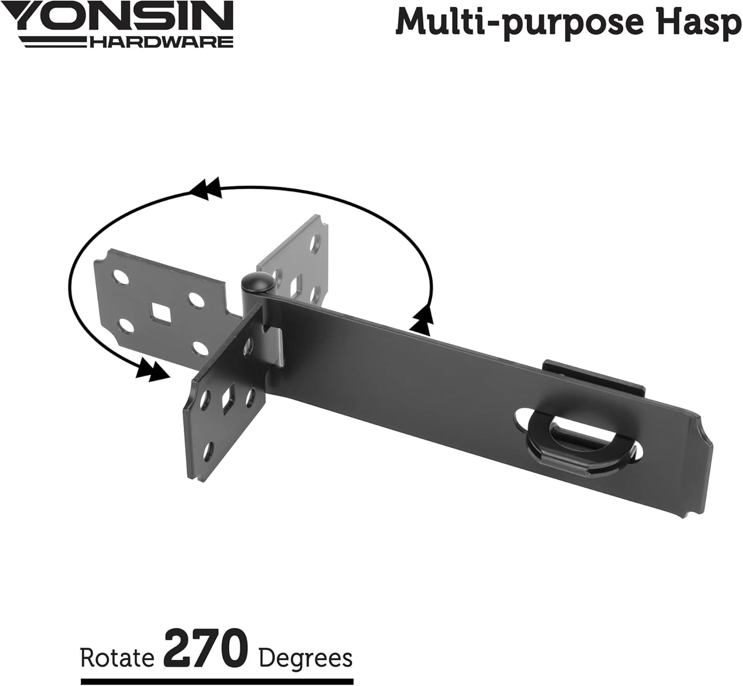 7-1/2" Door Padlock Safety Hasp Latch Heavy Duty, Door Hasp Clasp Lock Gate Shed Hasp Latch Lock for Door Window Fence Gate Barn, 304 Stainless Steel, Thickness 1/8”, Black, 1 Pack
