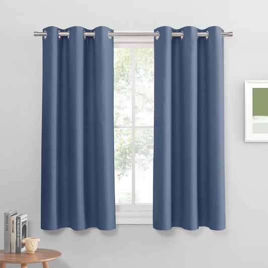 PONY DANCE Stone Blue Bedroom Curtains for Windows - Blackout Drapes 60-inch Length, Blue Haze Drapes with Grommet Top, Thermal Insulated Panels Light Block for Living Room, 42-inch Wide, 2 Panels