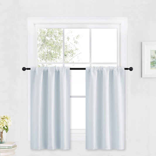 RYB HOME White Curtains for Bedroom - Room Darkening Curtains Thermal Insulated Sunlight Block for Kitchen Cabinet Basement Bathroom Window Covering, W 29 x L 36, Grayish White, 2 Panels