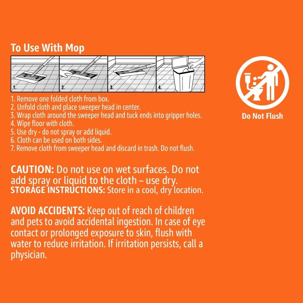 Amazon Basics Heavy Duty Dry Sweeping Cloths to Clean Dust, Dirt, Pet Hair, Fits Swiffer Sweeper Mop Heads, 44 Count (Pack of 1)