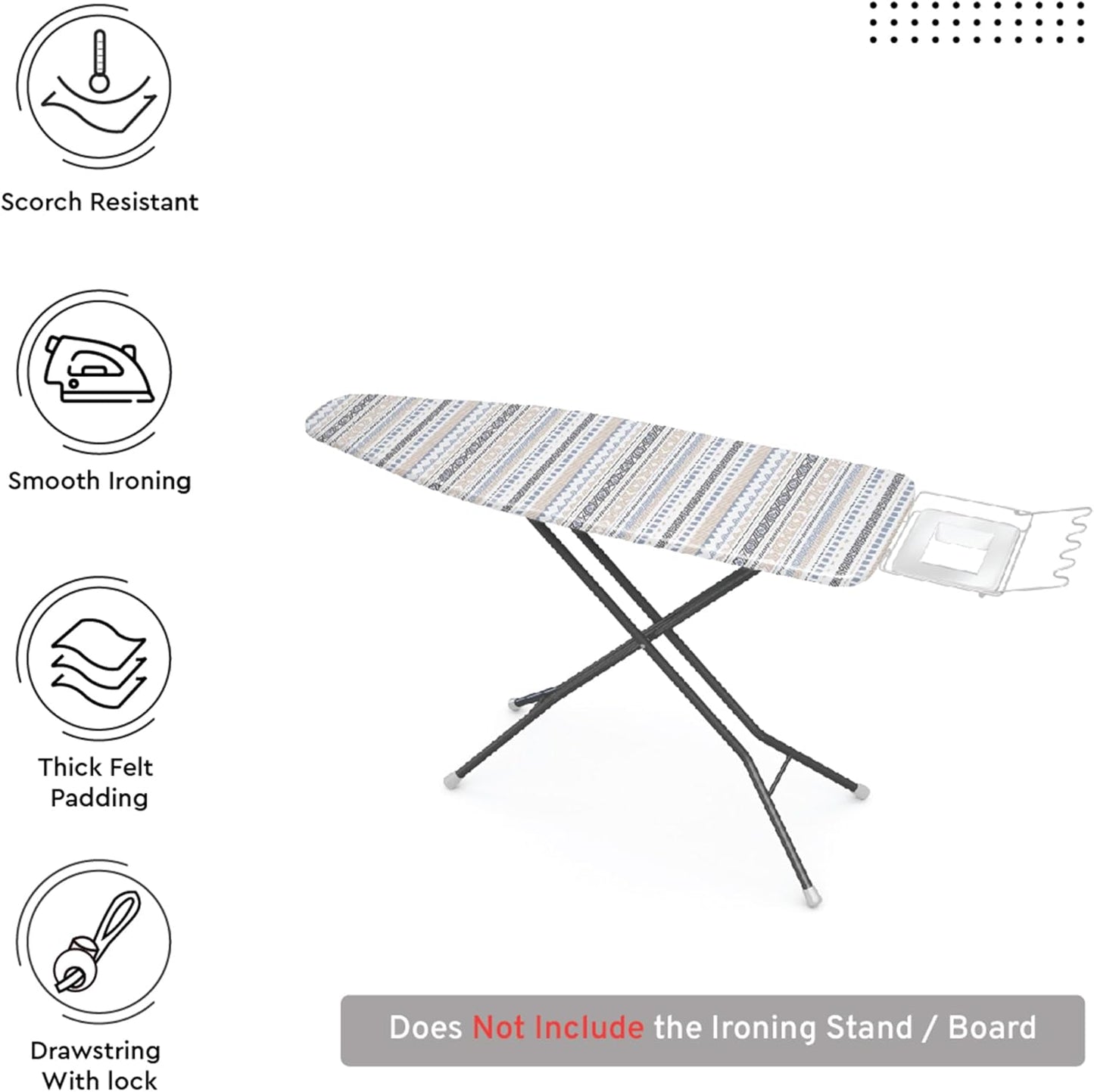 Encasa XO Ironing Board Cover and Pad 49"x18" - Thick 3mm Felt Padding, Drawstring Tightening & Lock, Easy Fit, Scorch & Stain Resistant, Fits Wide Ironing Board - Aztec